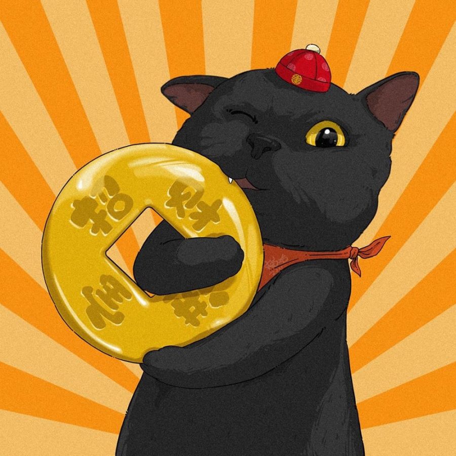 可爱二次元手绘黑猫白猫情侣动物头像_2