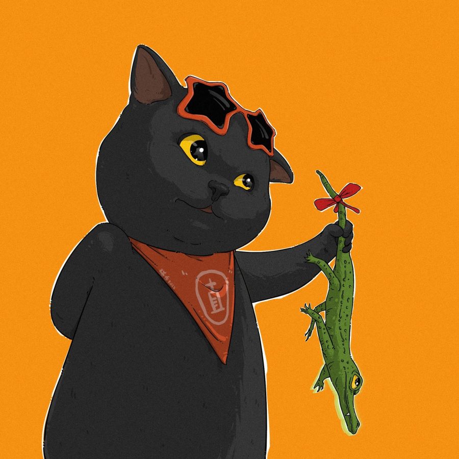 黑猫送礼给白猫一条小鳄鱼 情侣动物头像_2