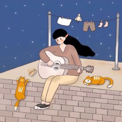 长发卡通漫画风女头 热爱生活