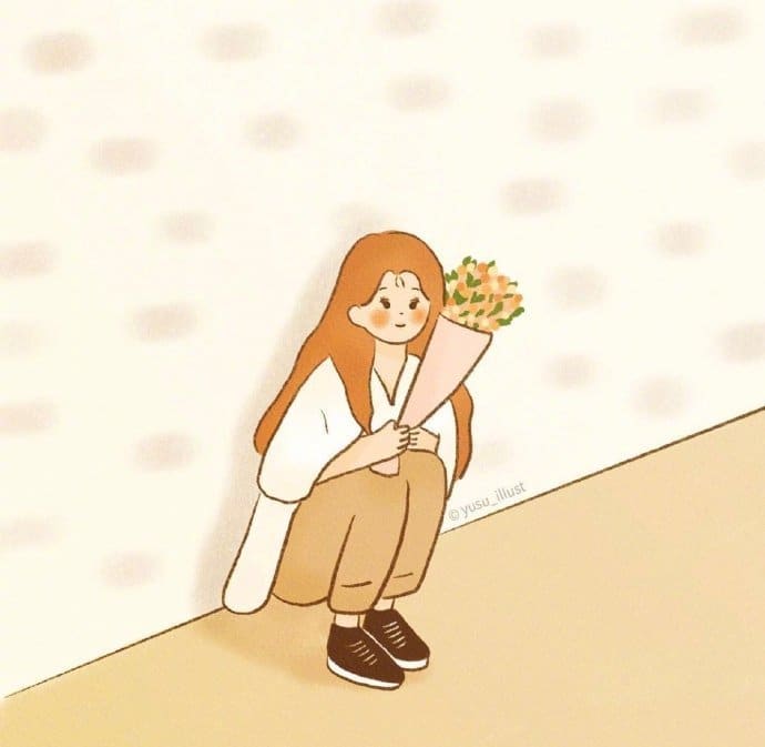 长发卡通漫画风女头 热爱生活_5