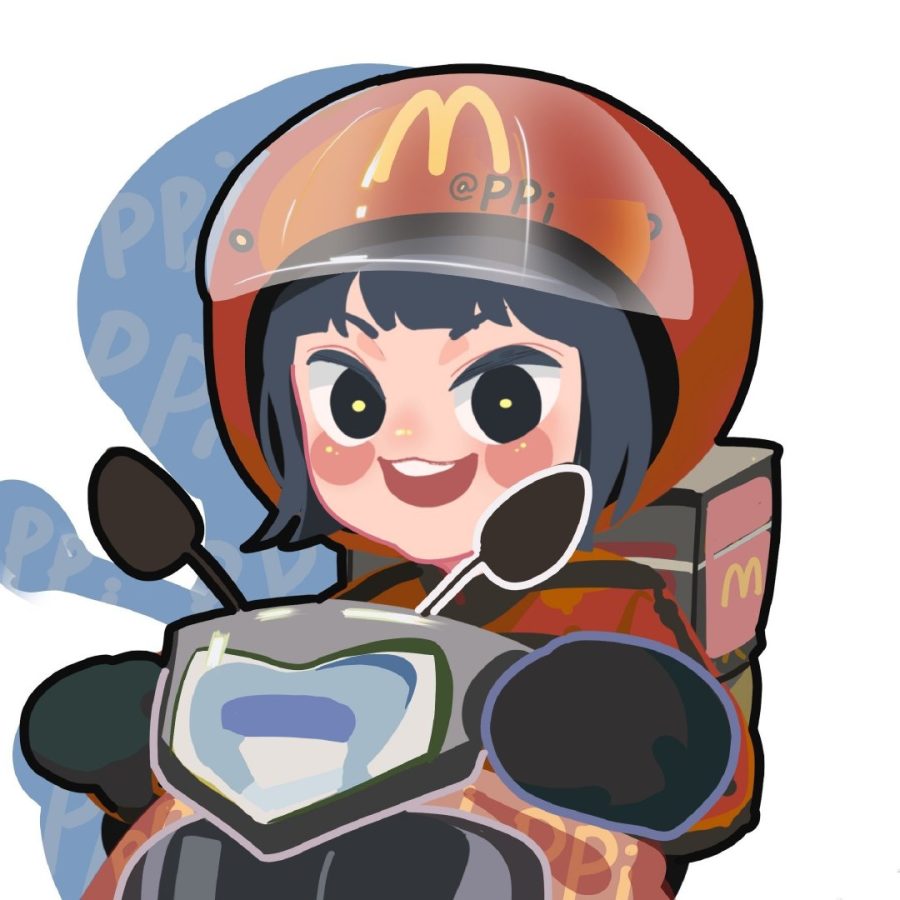 手绘卡通可爱情侣头像 喝饮料 送外卖 打电话_18