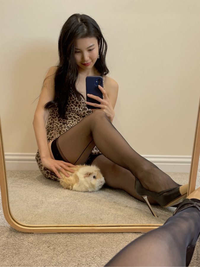 黑丝豹纹美女搂着宠物鼠自拍 什么品种有认识的吗？_3