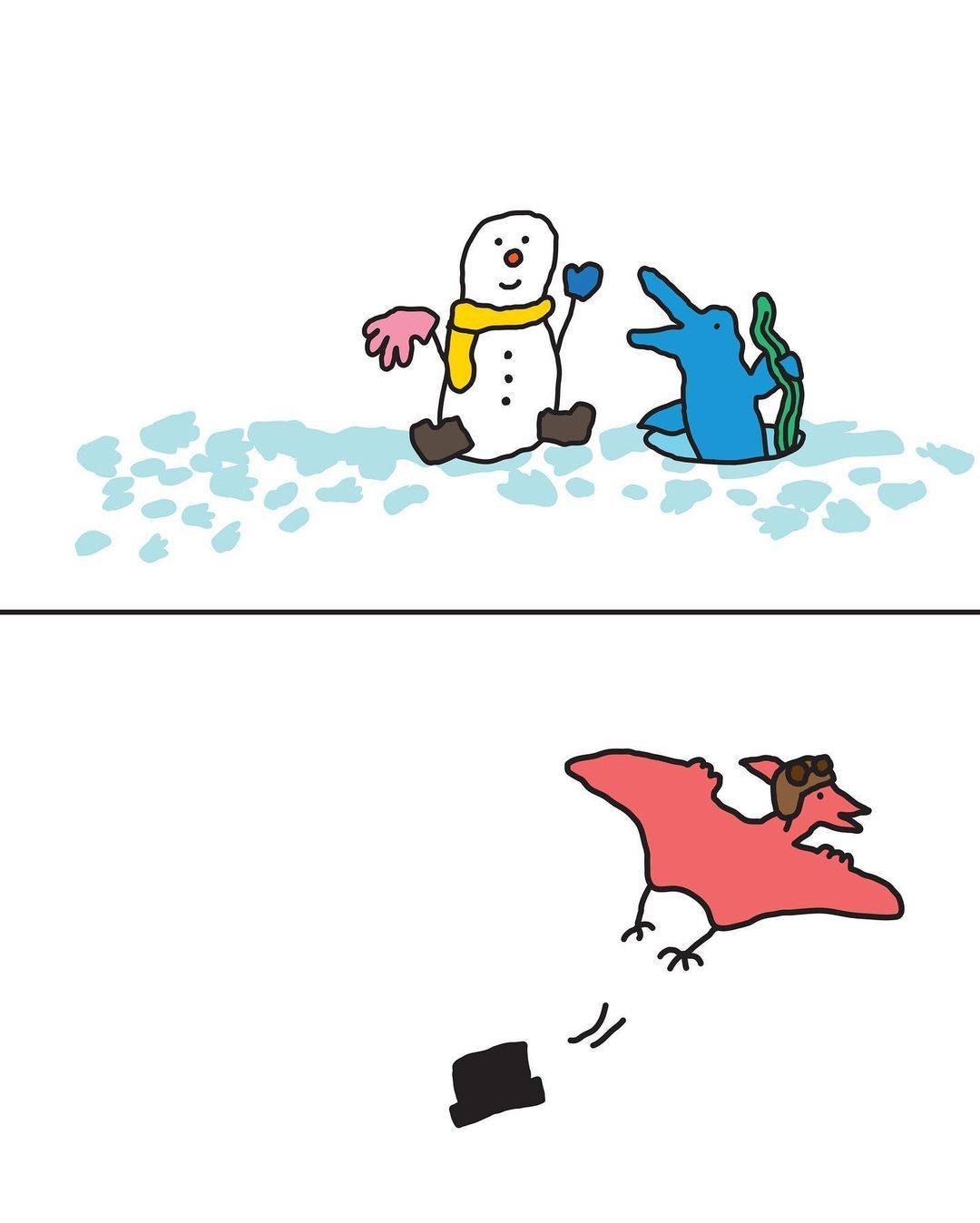 可爱卡通小恐龙堆雪人简笔画图片大全_4