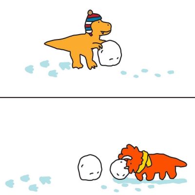 可爱卡通小恐龙堆雪人简笔画图片大全