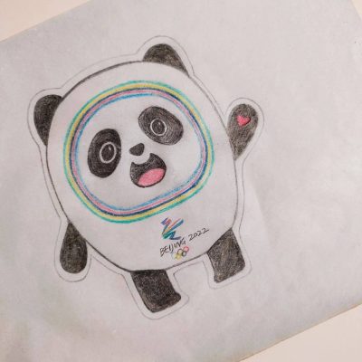 铅笔画彩色冰墩墩简笔画作品图片