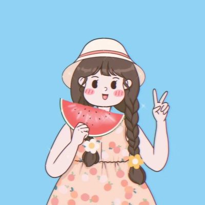 手绘卡通夏装情侣头像 夏天摄影吃西瓜情头