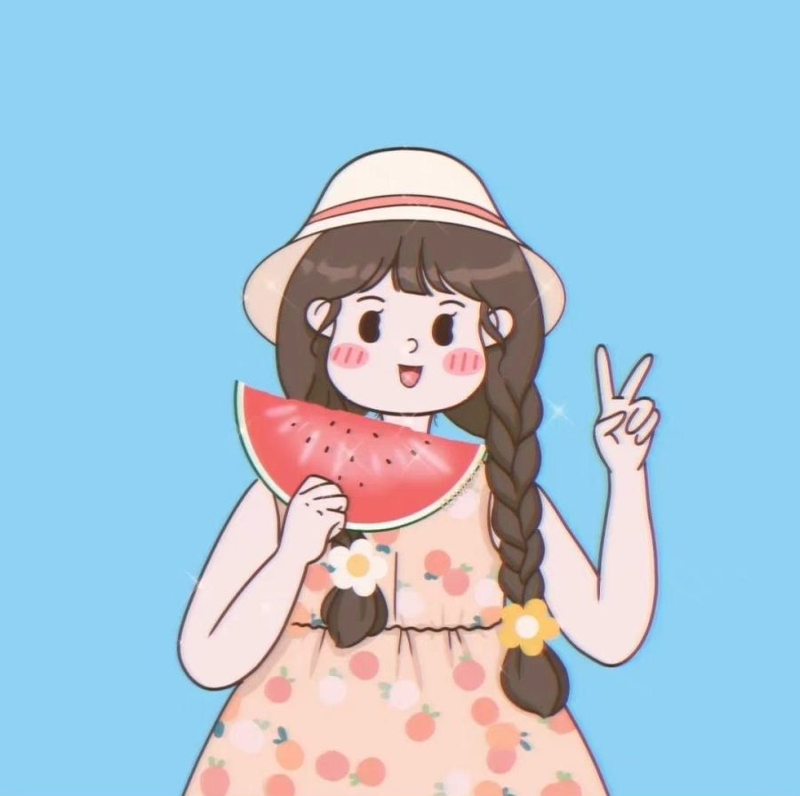手绘卡通夏装情侣头像 夏天摄影吃西瓜情头_4