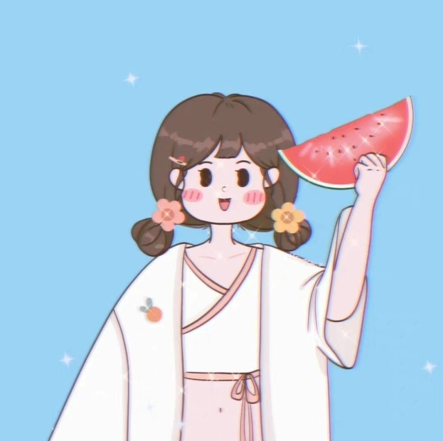 手绘卡通夏装情侣头像 夏天摄影吃西瓜情头_6