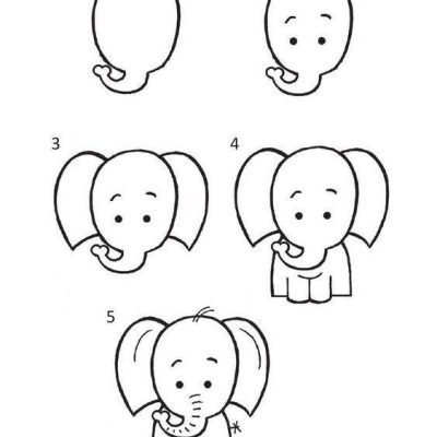 卡通大象的简单画法，黑白动物大象简笔画图片