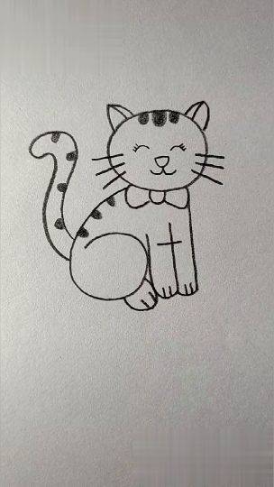 可爱卡通小猫咪铅笔黑白简笔画图片大全_7