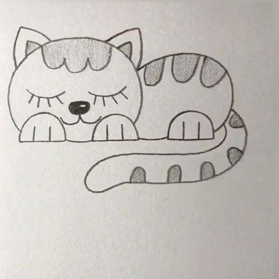 可爱卡通小猫咪铅笔黑白简笔画图片大全_6