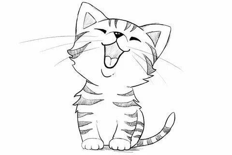 可爱卡通小猫咪铅笔黑白简笔画图片大全_3