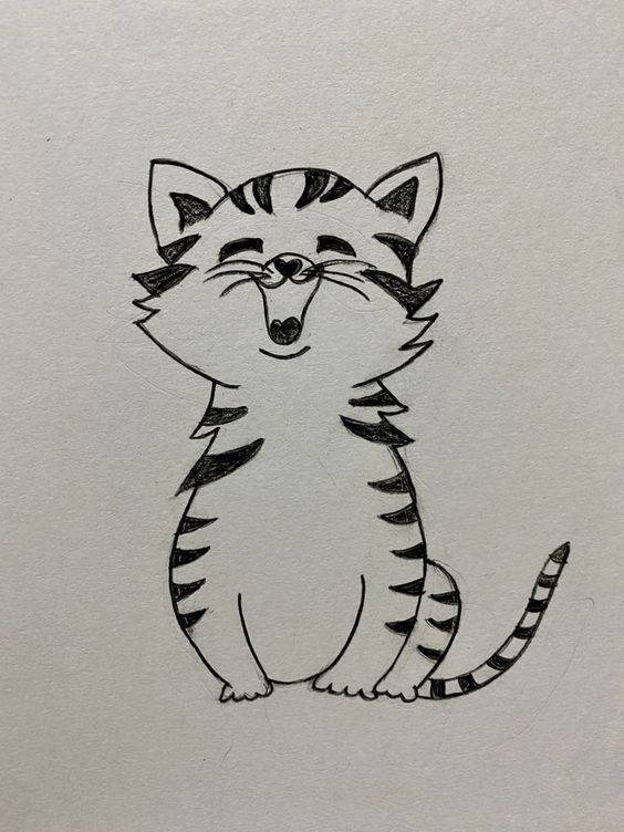 可爱卡通小猫咪铅笔黑白简笔画图片大全_2