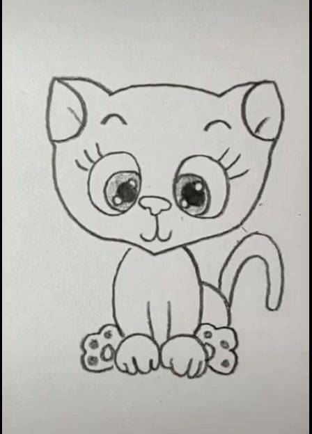 可爱卡通小猫咪铅笔黑白简笔画图片大全_1