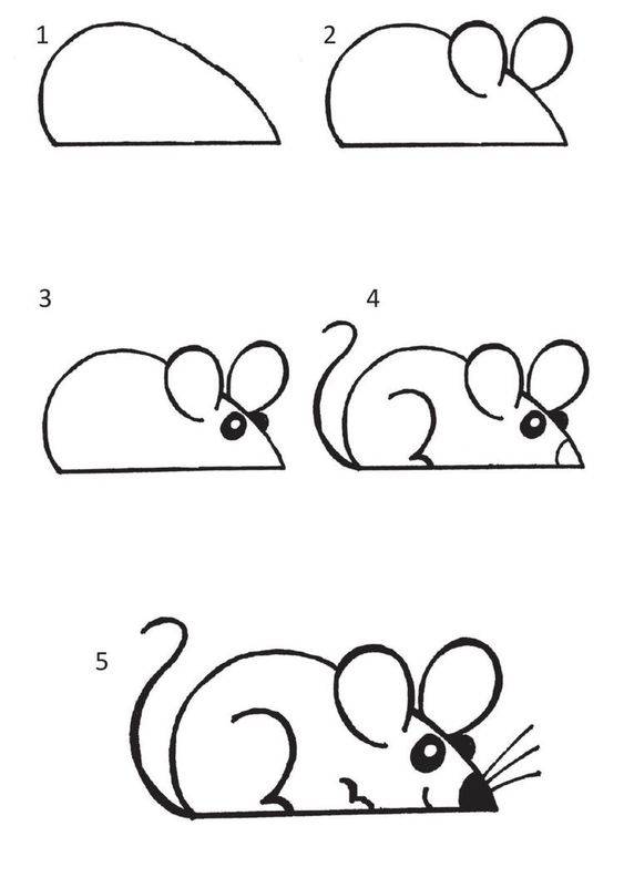 简单动物小老鼠黑白简笔画画法步骤图片_1