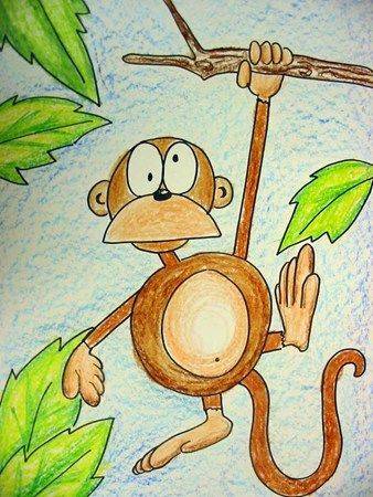 卡通长尾巴猴子monkey彩色简笔画图片大全_8