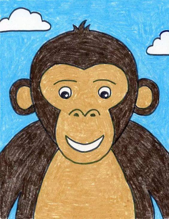 卡通长尾巴猴子monkey彩色简笔画图片大全_5