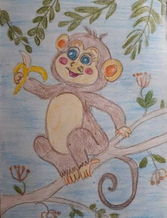 卡通长尾巴猴子monkey彩色简笔画图片大全_2