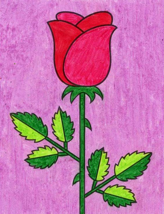 一支红色玫瑰花简笔画图片大全_8
