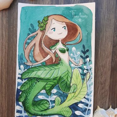 水彩美人鱼公主卡通简笔画绘画作品图片大全 作者Threeleaves