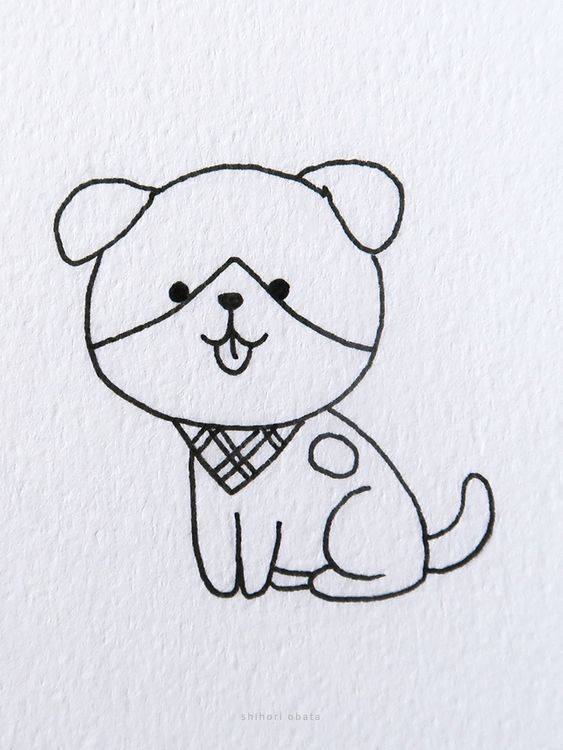 简单的卡通小狗黑白简笔画图片大全_8
