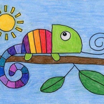 彩色变色龙简笔画作品图片大全