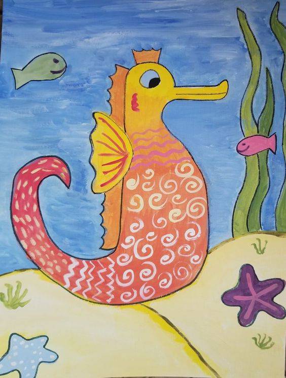 彩色海洋动物卡通海马简笔画图片大全_5