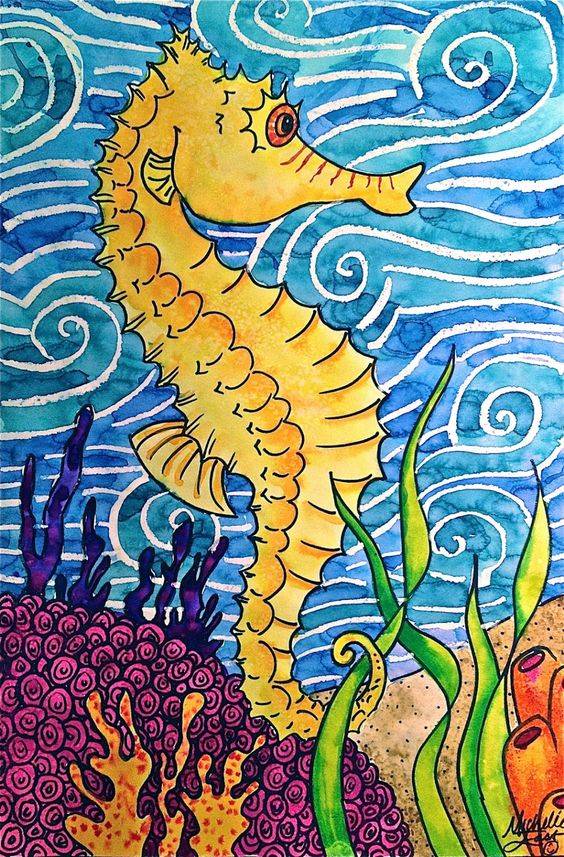 彩色海洋动物卡通海马简笔画图片大全_2