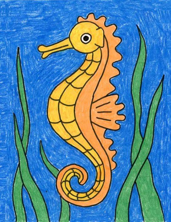 彩色海洋动物卡通海马简笔画图片大全_1