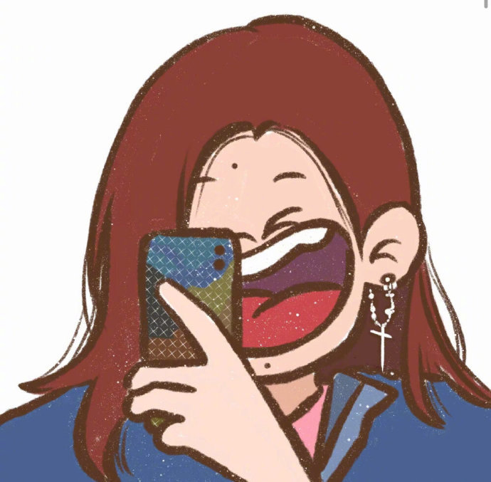 女生张开嘴咧嘴笑的卡通头像_5