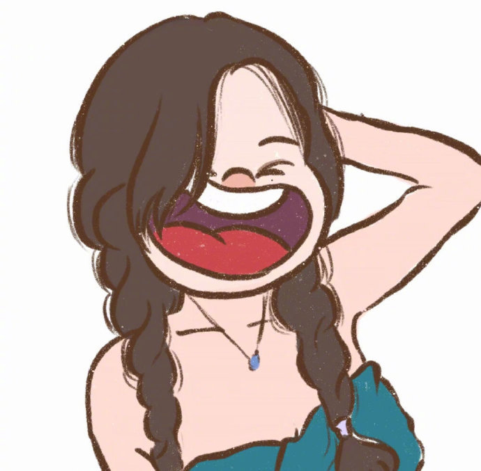 女生张开嘴咧嘴笑的卡通头像_7