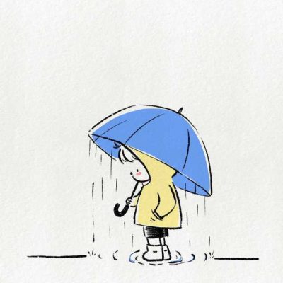 治愈系漫画风小男孩雨天穿雨衣打雨伞卡通头像