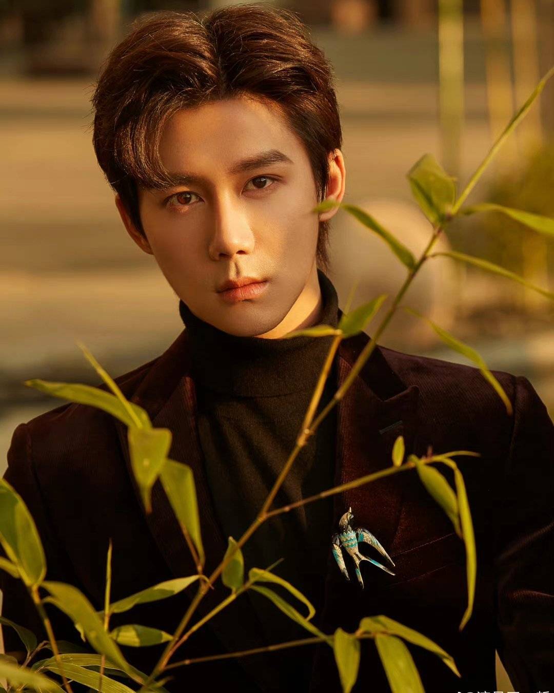 帅气年轻男明星王一哲酒红色西装写真照片_7