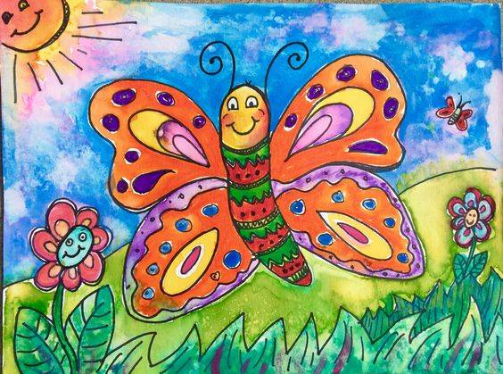 卡通彩色蝴蝶简笔画 生动漂亮的蝴蝶绘画作品图_3