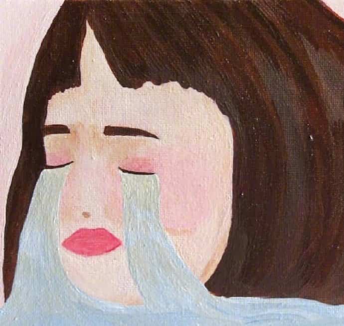 油画版眼泪流成河的短发女生伤心 个性头像图集_2