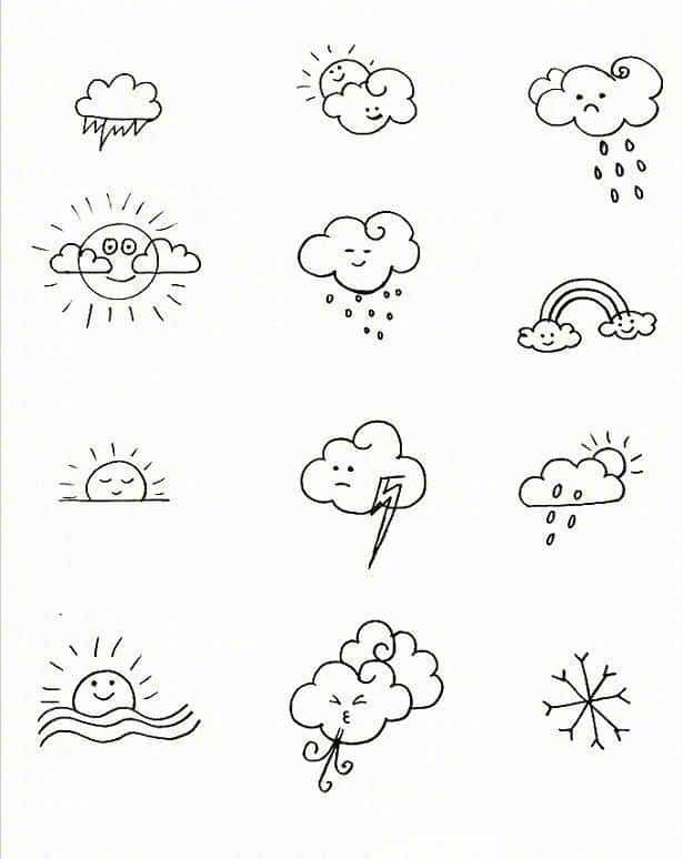 可爱天气预报图标黑白简笔画 云朵太阳下雨天简笔画这样画！_7