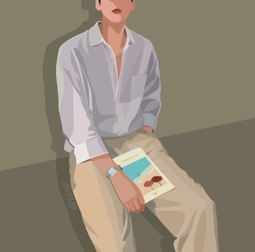 手绘大学生情侣浪漫头像 看夕阳 海边拍照一起读书！_6