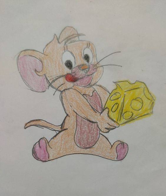 卡通猫和老鼠Jerry彩色简笔画图片大全 老鼠杰瑞简笔画作品_3