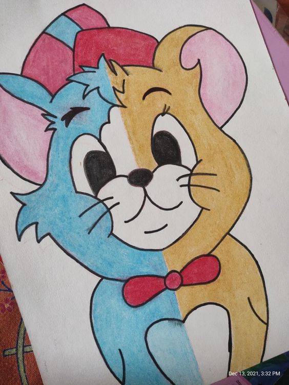 卡通猫和老鼠Jerry彩色简笔画图片大全 老鼠杰瑞简笔画作品_2
