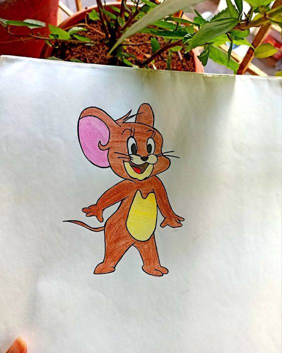 卡通猫和老鼠Jerry彩色简笔画图片大全 老鼠杰瑞简笔画作品_1