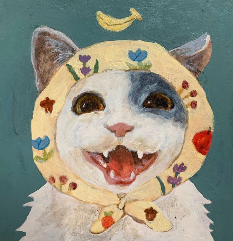 油画风艺术带花头巾猫咪可爱微信头像_1