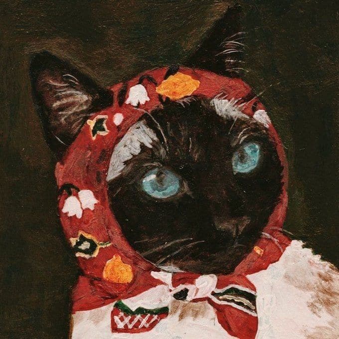 油画风艺术带花头巾猫咪可爱微信头像_2