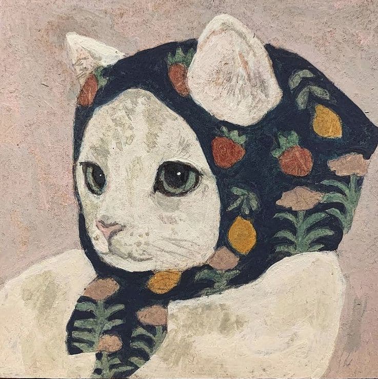 油画风艺术带花头巾猫咪可爱微信头像_3