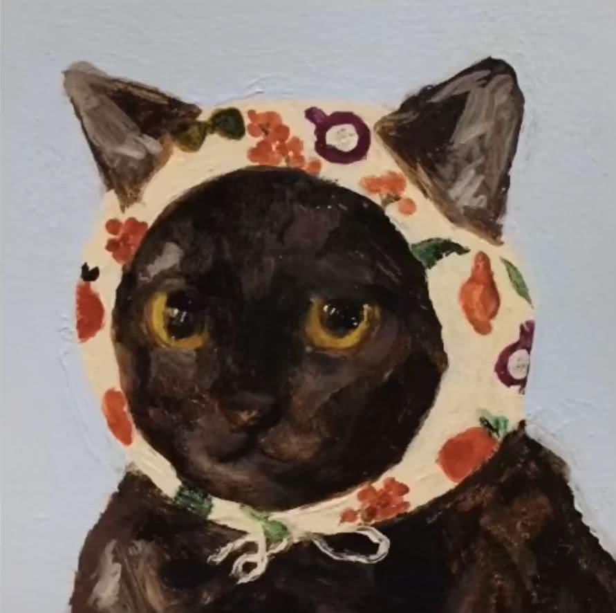 油画风艺术带花头巾猫咪可爱微信头像_5