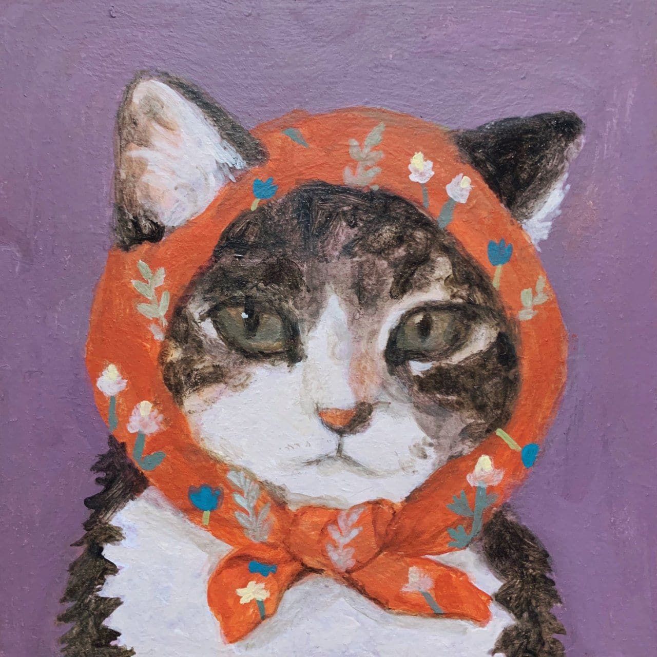 油画风艺术带花头巾猫咪可爱微信头像_6