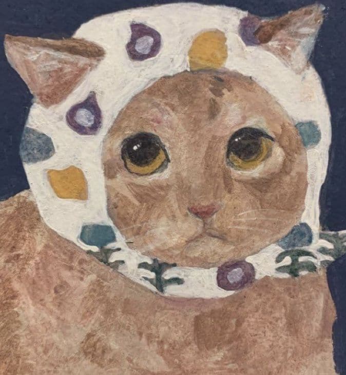 油画风艺术带花头巾猫咪可爱微信头像_8
