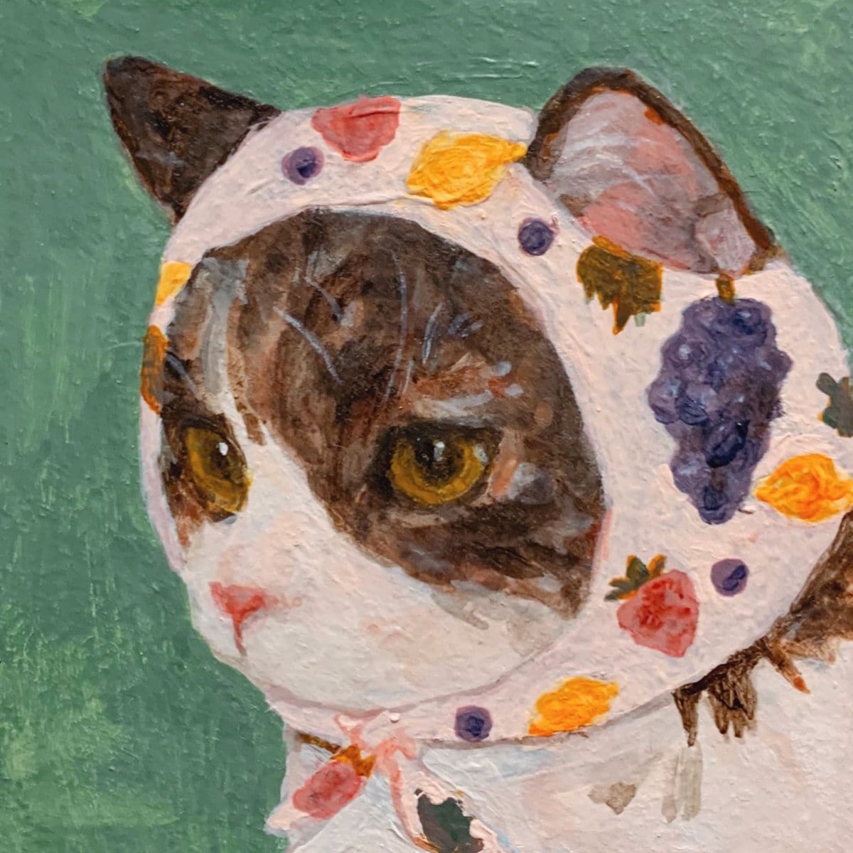 油画风艺术带花头巾猫咪可爱微信头像_9