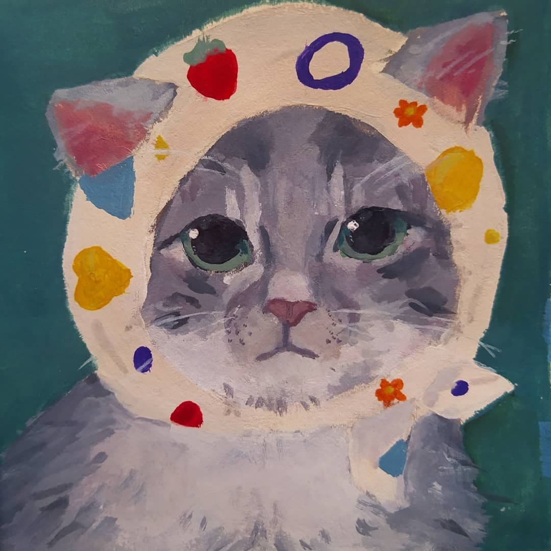 油画风艺术带花头巾猫咪可爱微信头像_10