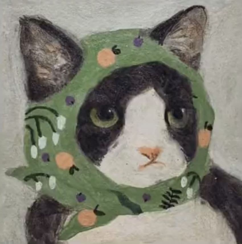 油画风艺术带花头巾猫咪可爱微信头像_11