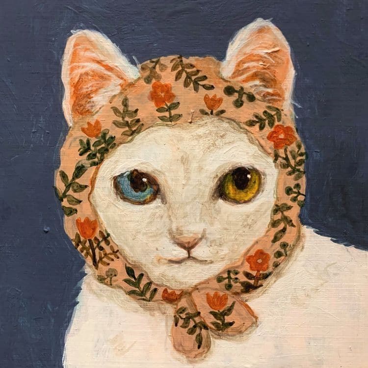 油画风艺术带花头巾猫咪可爱微信头像_12